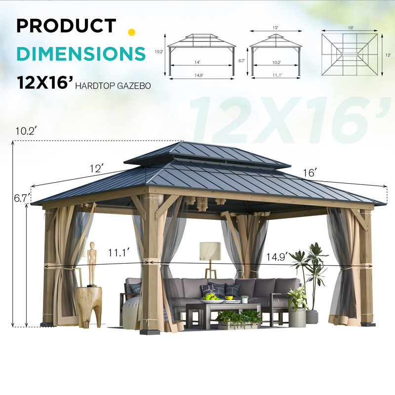 EROMMY 16 Ft. W x 12 Ft. D Wood Patio Gazebo | Wayfair
